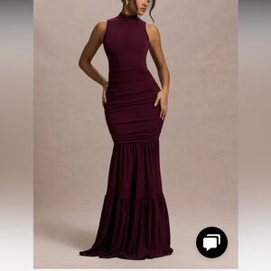 Club L London Verano Plum High-Neck Tiered Maxi Dress Size 2 / Like-New
